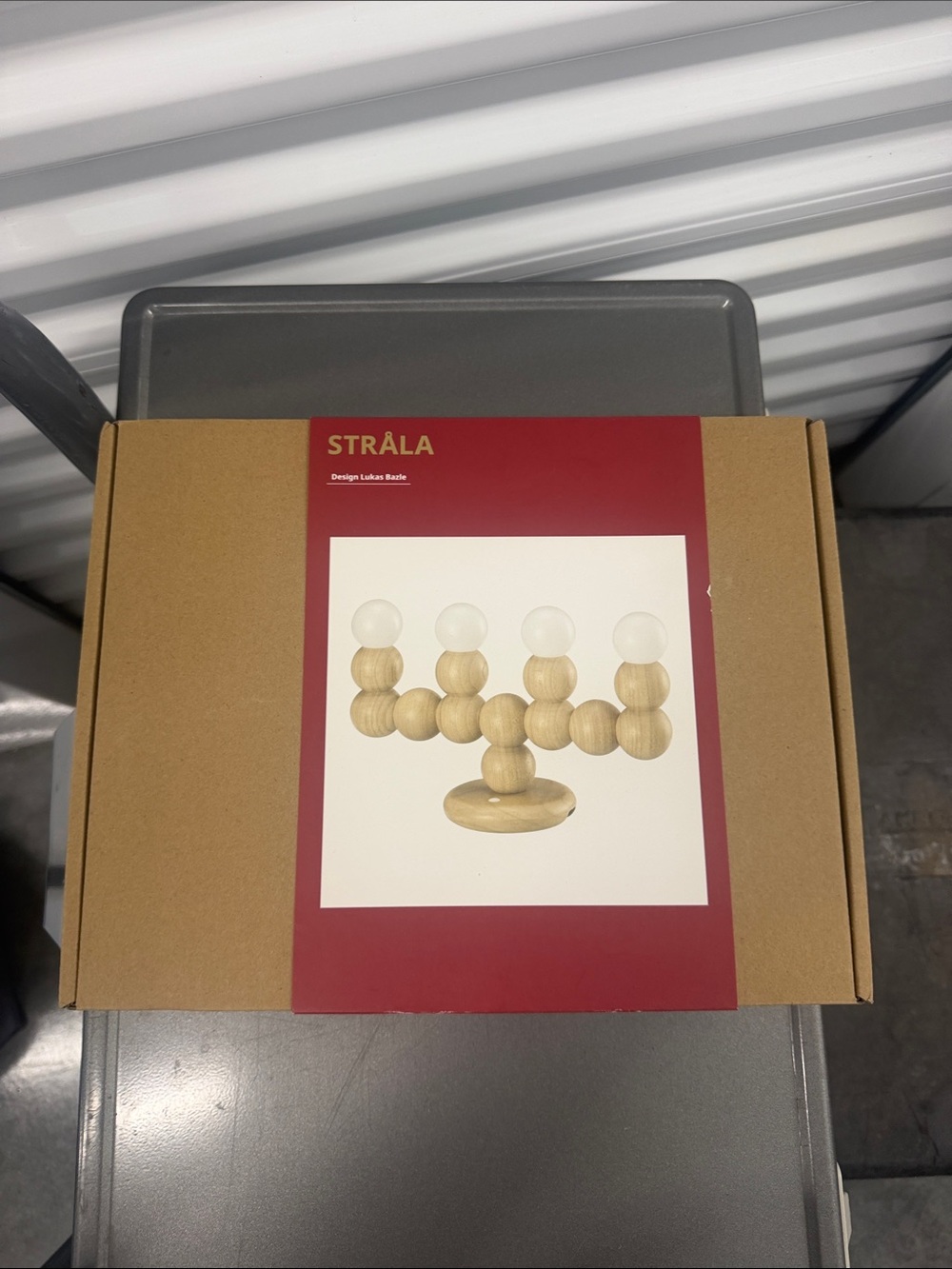 IKEA STRÅLA Wood-Tone Decorative Storage Box with Red Label